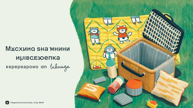 Illustrazione di una scena di pic-nic all'aperto con accessori per il campo